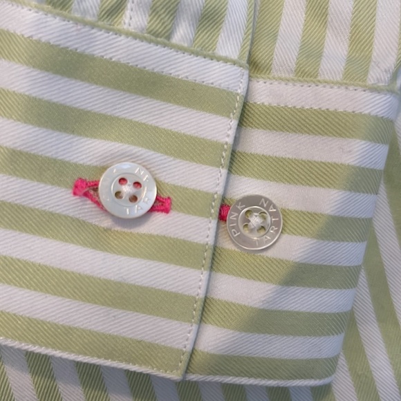 PINK TARTAN Herringbone Stripe Shirt (in Green/White- Size 4) - Picture 4 of 6